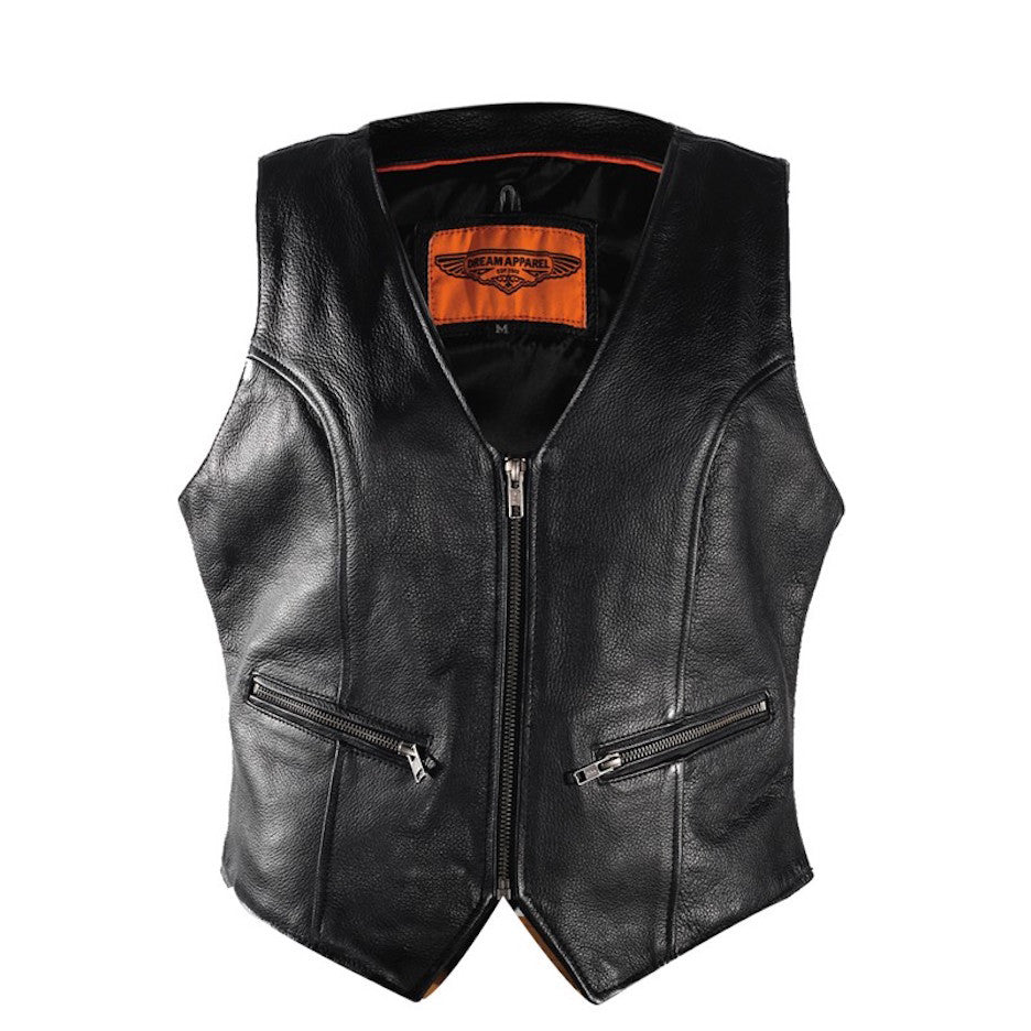 Womens Motorcycle Biker Leather Vest With Gun Pockets