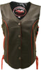 Ladies Made in USA Black Leather Motorcycle Vest With Red Trim Side Laces