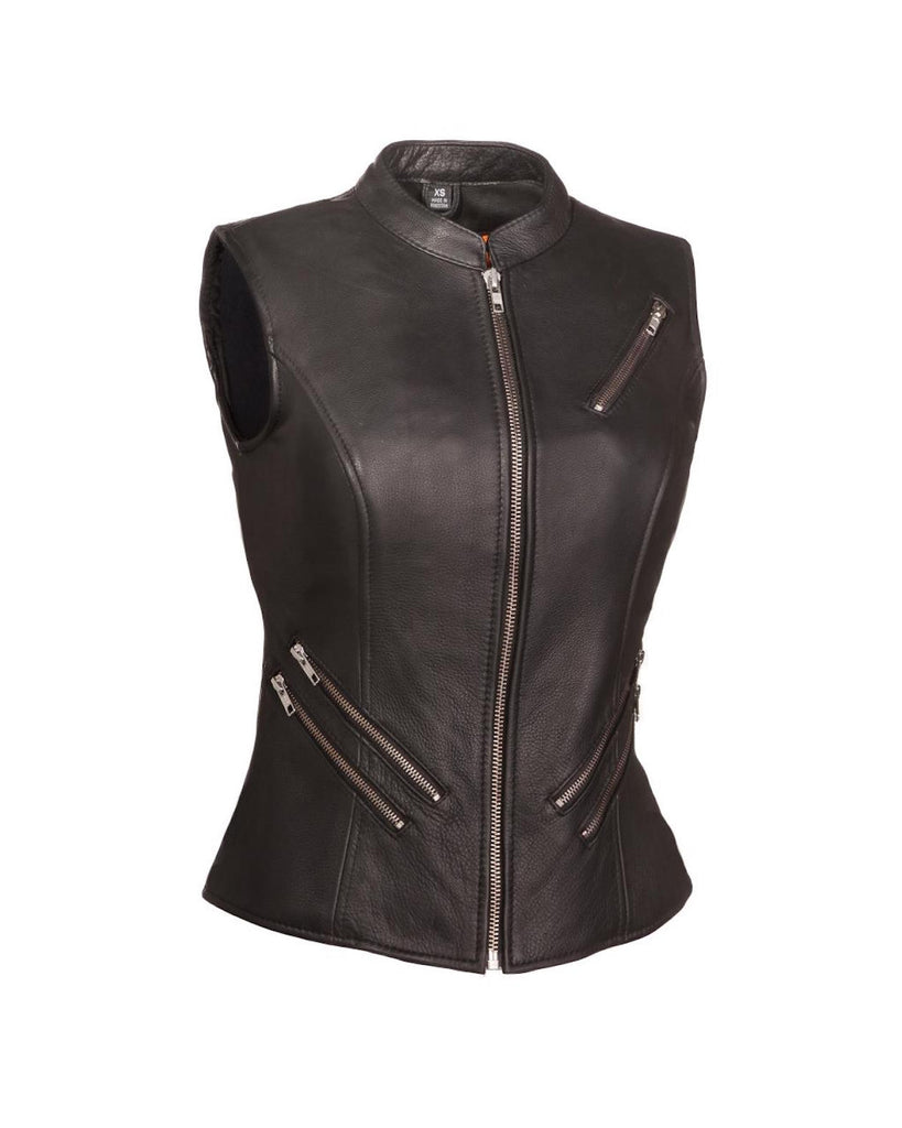 Ladies The Fairmont Naked Leather Motorcycle Vest Full Length Zip Front