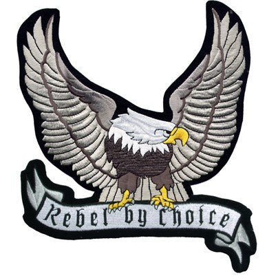 Large Motorcycle Vest Patch With Silver Eagle "Rebel by Choice" 8.5" x 8.5"