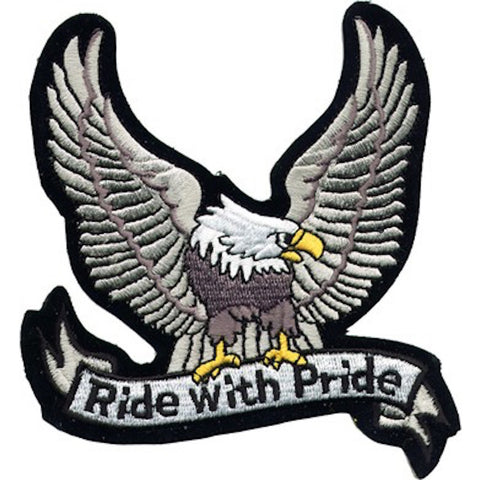 Large Motorcycle Vest Patch With Silver Eagle "Ride with Pride" 8.5" x 8.5"