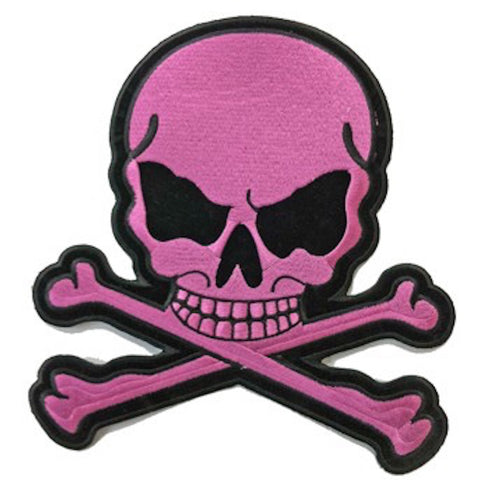 Dark Pink Skull and Crossbones Motorcycle Vest Patch 3" x 2.5"