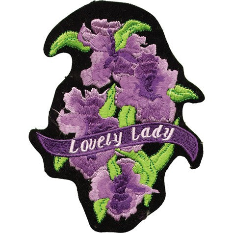 Lovely Lady Purple Flowers Motorcycle Vest Patch 6" x 4.5"