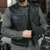 Lowside Mens Black Ultra Soft 1.4mm Heavy Gauge Leather Motorcycle Vest 3 Inches Shorter