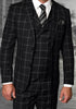 Mens 3 Piece Slim Fit Black Windowpane Wool Blend Designer Business Suit