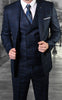 Mens 3 Piece Slim Fit Navy Windowpane Wool Blend Designer Business Suit