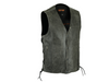 Men's Gray Leather V Neck Motorcycle Vest Snap Front Solid Back Concealed Carry