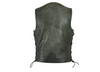 Men's Gray Leather V Neck Motorcycle Vest Snap Front Solid Back Concealed Carry