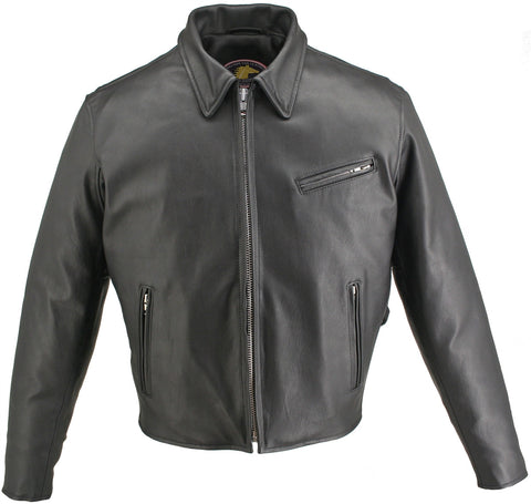 Men's Made in USA Black Horsehide Leather Motorcycle Jacket with Gun Pockets