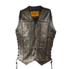 Mens Distressed Brown Naked Leather Motorcycle Vest With 10 Pockets