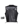 Mens Leather Motorcycle Vest With Reflective Skulls & Gun Pockets