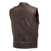 Men's Club Style Leather Motorcycle Vest With Gun Pockets Solid Back Covered Snaps