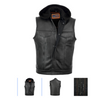 Men's Leather Motorcycle Vest Solid Back With Removable Hood