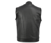 Men's Leather Motorcycle Vest Solid Back With Removable Hood