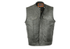 Men's No Collar Gray Leather Motorcycle Vest Hidden Zipper