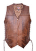 Men's 10 Pocket Brown Buffalo Leather Motorcycle Vest Side Laces Gun Pockets