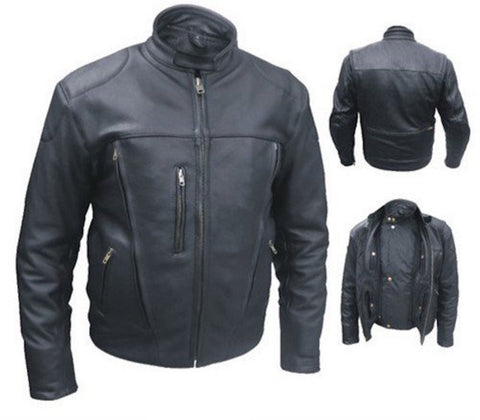 Men's Black Naked Buffalo Leather Motorcycle Jacket Front Back Vents