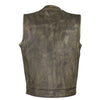 Men's Distressed Brown Naked Leather Motorcycle Club Vest With Gun Pockets Solid Back