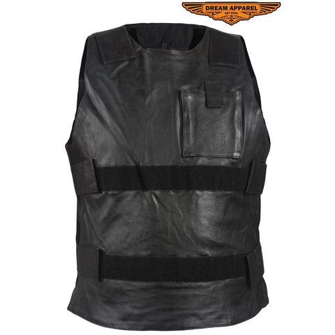 Men's Leather Bullet Proof Style Replica Motorcycle Vest