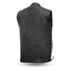 Men's Leather Club Style Motorcycle Vest With Gun Pockets Solid Back Side Laces