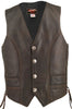 Men's Made in USA Distressed Brown Naked Leather Buffalo Nickel Motorcycle Vest Gun Pockets