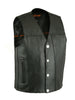 Men's Single Panel Back Motorcycle Vest With Concealed Carry Buffalo Nickel Head Snaps