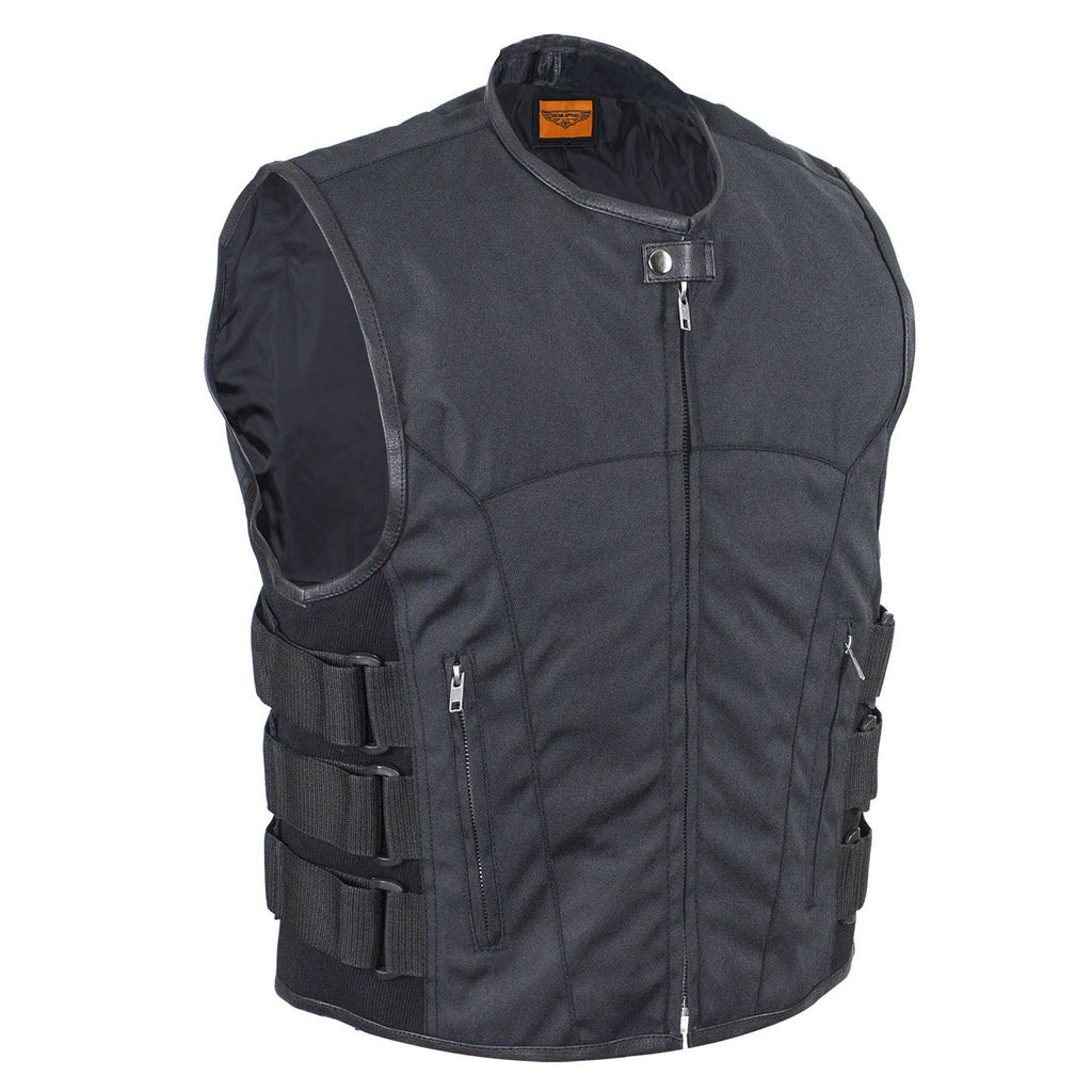 Men’s Swat Style Black Textile Motorcycle Vest with Gun Pockets Side Straps