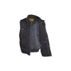 Men's Zippered Black Denim Club Motorcycle Vest Solid Back Fold Down Collar