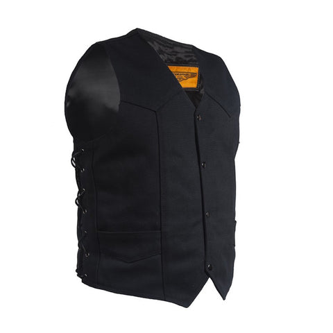 Mens Black Canvas Motorcycle Vest With Gun Pockets Solid Back