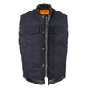 Mens Black Canvas Motorcycle Vest With Zipper Gun Pockets Solid Back For Patches