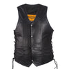 Mens Classic Style Split Leather Motorcycle Club Vest With Gun Pocket Braid Trim