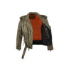 Mens Distressed Brown Classic Police Style Leather Motorcycle Jacket With Side Laces Solid Panel Back