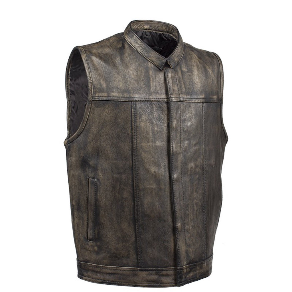 Mens Distressed Brown Naked Leather Motorcycle Club Vest