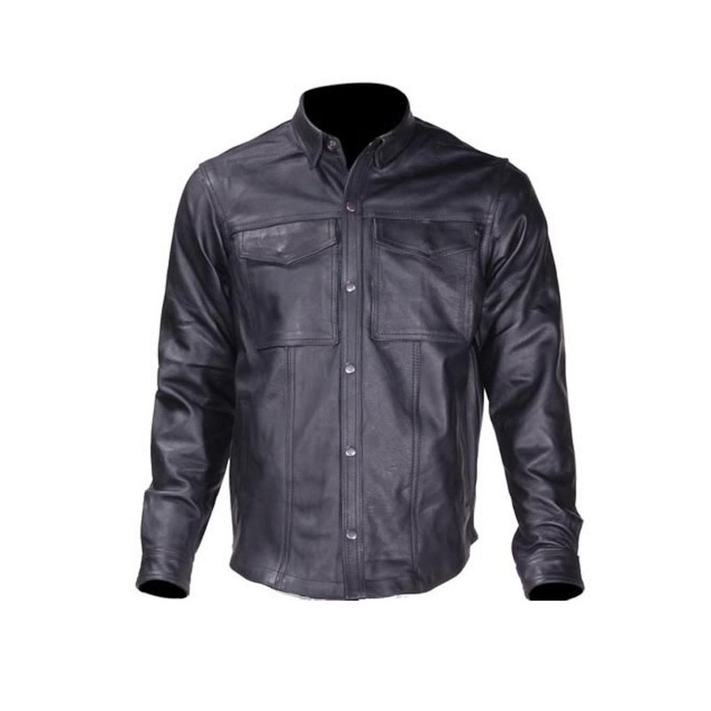 Mens Split Leather Heavy Weight Motorcycle Shirt With Concealed Carry Pockets
