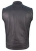 Mens Leather Motorcycle Club Vest Solid Back Concealed Snaps Chest Pockets
