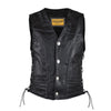 Mens Leather Motorcycle Club Vest With Braid Trim Buffalo Nickel Snaps
