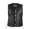 Mens Leather Motorcycle Vest With Gun Pockets Solid Back Buffalo Nickel Snaps