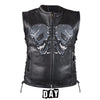 Mens Naked Leather Reflective Skull Motorcycle Vest With Side Laces