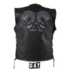 Mens Naked Leather Reflective Skull Motorcycle Vest With Side Laces