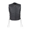 Mens Naked Leather Zippered Motorcycle Club Vest With No Collar
