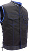 Mens Made in USA Black And Blue Military Grade Cordura Motorcycle Vest Hidden Snaps