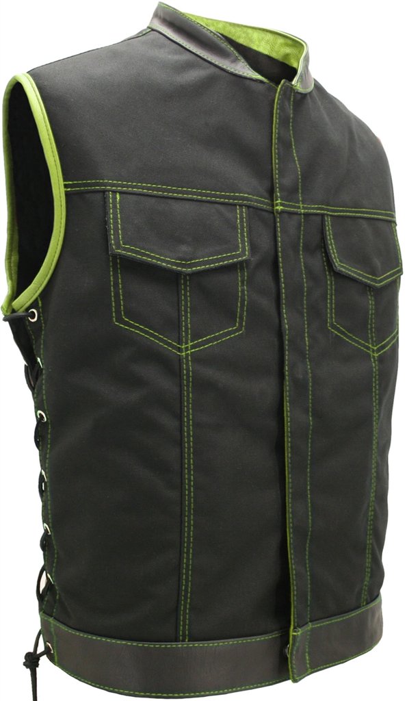 Mens Made in USA Lime Green Military Grade Cordura Motorcycle Vest Hidden Snaps Gun Pockets