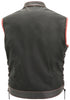 Mens Made in USA Black And Red Military Grade Cordura Motorcycle Vest Hidden Snaps