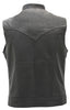 Mens Made in USA Black Perforated Leather Stand Up Collar Motorcycle Vest