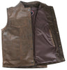Mens Made in USA Brown Vintage Leather SOA Style Stand Up Collar Motorcycle Vest Gun Pockets