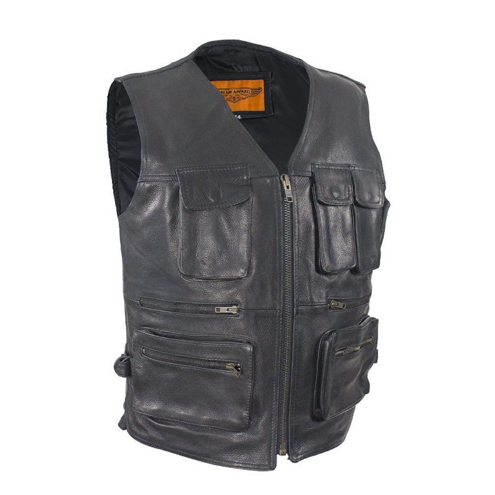 Mens Naked Leather Cargo Vest With 9 Pockets