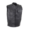 Mens Naked Leather Motorcycle Club Vest Solid Back Concealed Snaps Gun Pockets