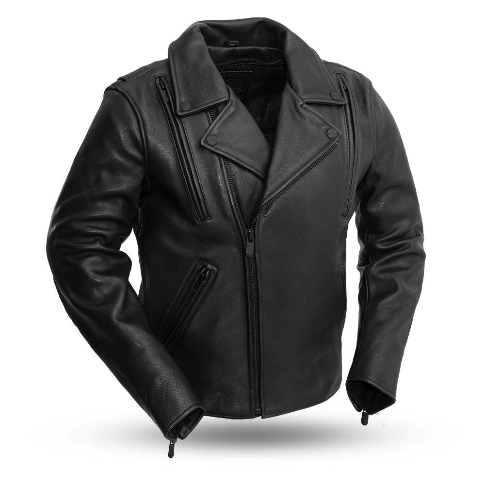 Mens Naked Leather Motorcycle Jacket With Asymmetrical Zipper Armored Pockets Gun Pockets