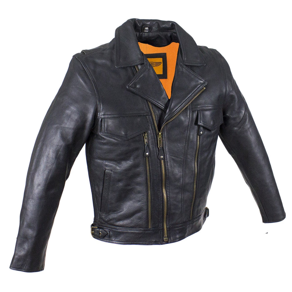 Mens Naked Leather Motorcycle Jacket With Large Front And Back Zippered Air Vents