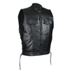 Mens Naked Leather Open Neck Snap/Zip Front Motorcycle Vest With Gun Pockets Solid Back